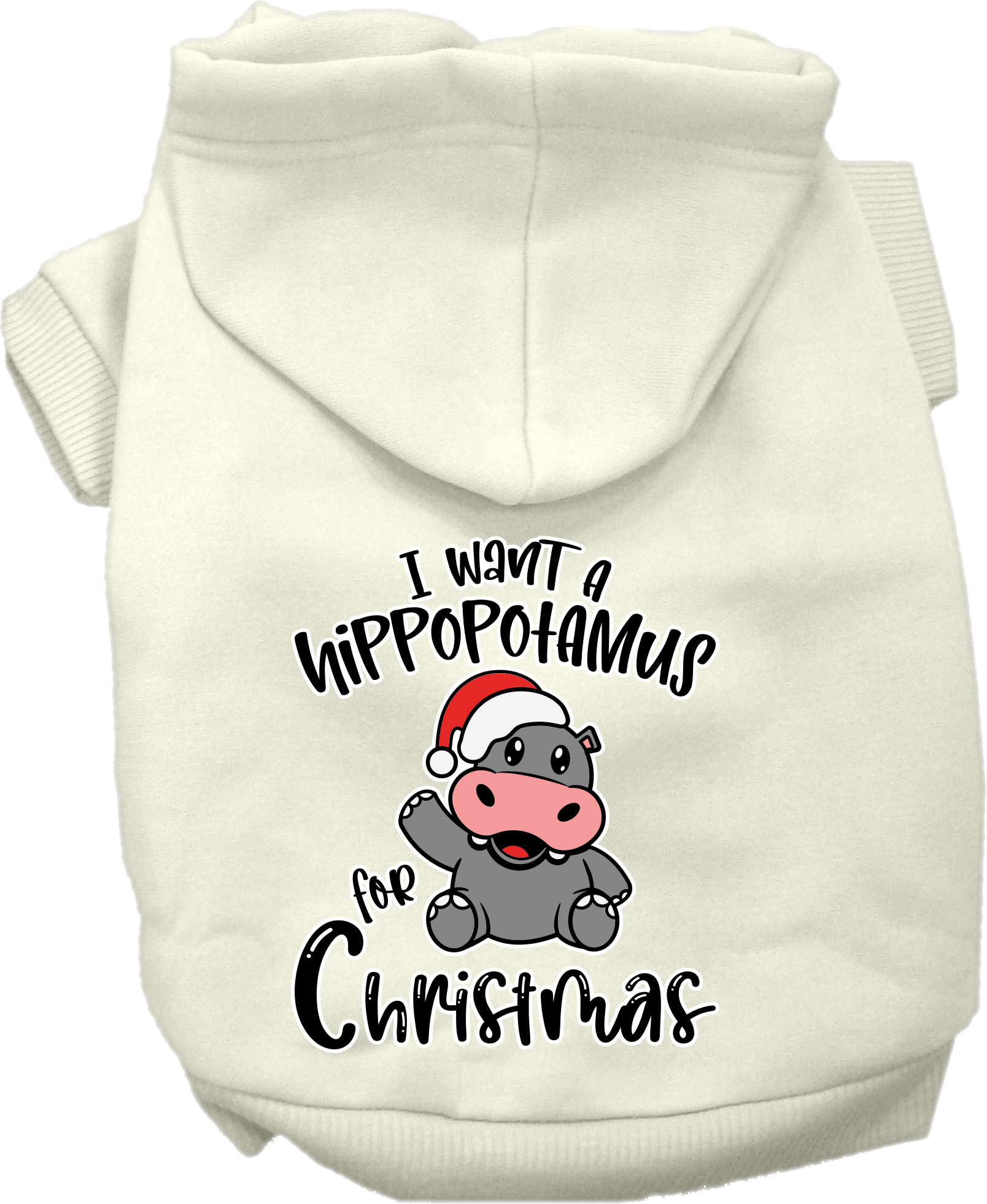 Hippo for Christmas Screen Print Dog Hoodie Cream Size XS